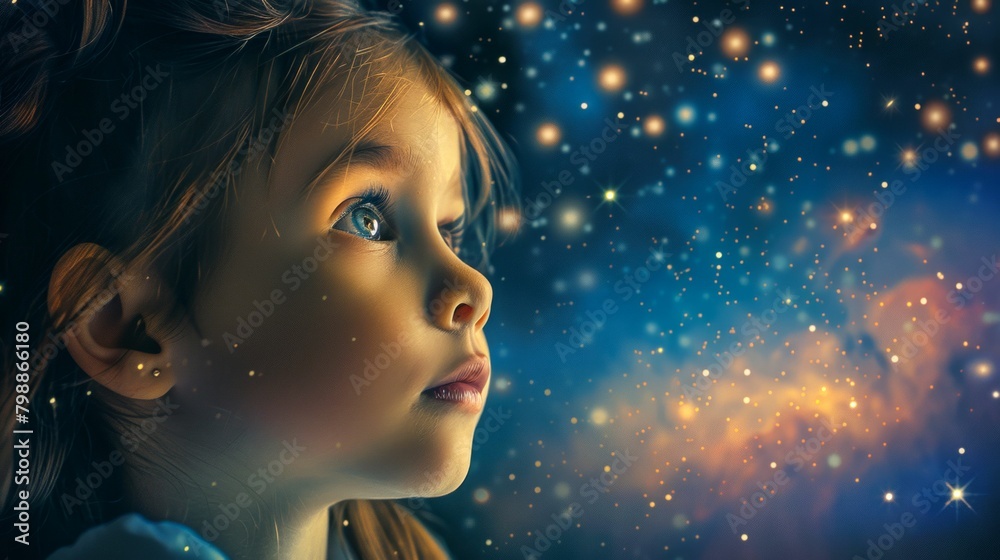Child's Wonder at the Universe: A Cosmic Gaze. Generative ai