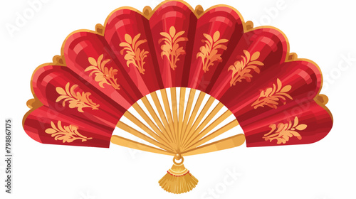 Chinese hand fan of round shape. Asian handheld sil