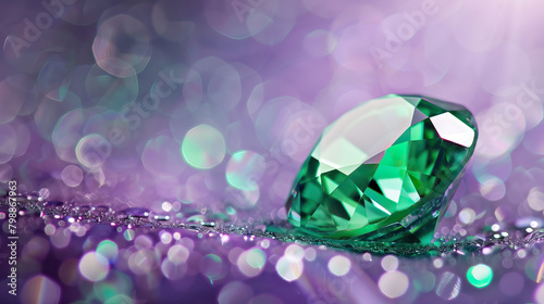 Macro photography, prime lens, close-up shot, emerald precious stone, isolated against background. Bright, studio lighting, bokeh
