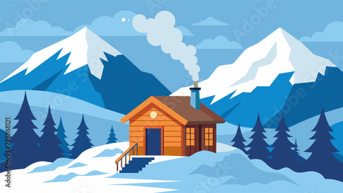 High up in the mountains a small wooden cabin houses a traditional sauna. The thick snow outside contrasts with the intense heat inside creating a.
