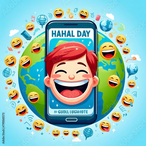  illustration of a Background with happy face for World Laughter Day