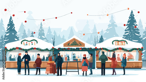 Christmas fair flat vector illustration. Winter hol photo