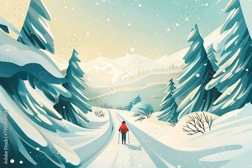 skiing trail, illustration style photo