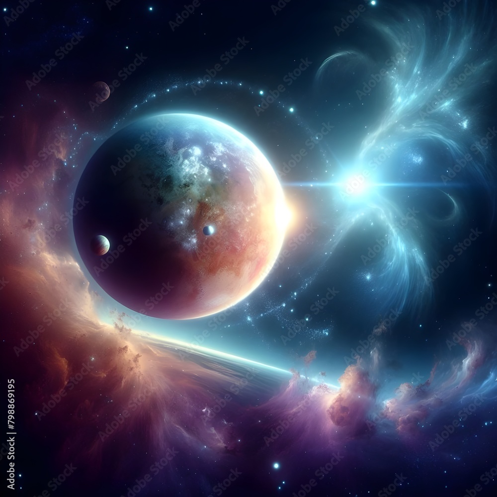 Obraz premium A close-up of a planet, with its rugged terrain and unique features 