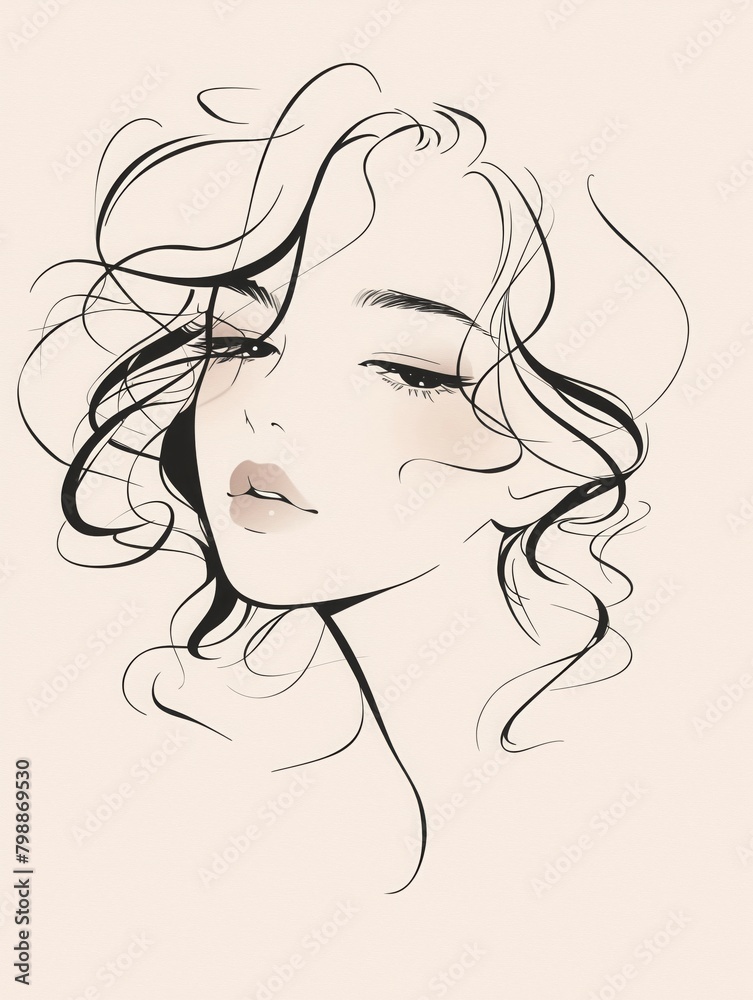 Minimalist line drawing of a girl with origami birds, elegant in pastel shades Minimalist line drawing of a girl with origami birds, elegant in pastel shades