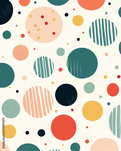 Abstract dots and circles, seamless pattern, flat design, white background , childlike drawing