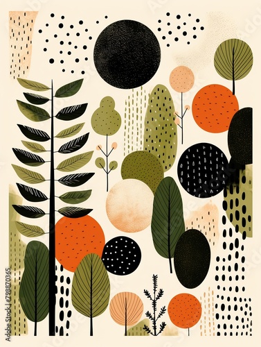 Textured patches, minimalist plants, infinite layout, flat style, white space ,  pattern vectors and illustration photo