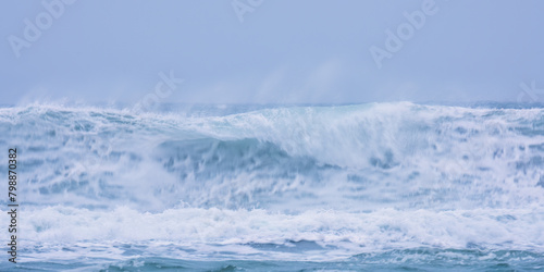 big waves at chapel north beach cornwall england uk 