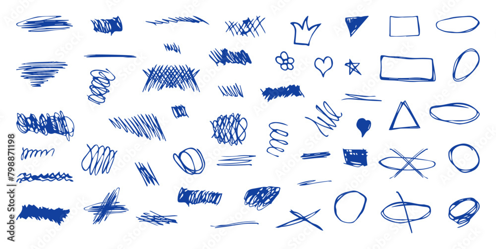 Scribbles and sketches, marker line set. Hand drawn abstract doodle pencil scratch mark for your design