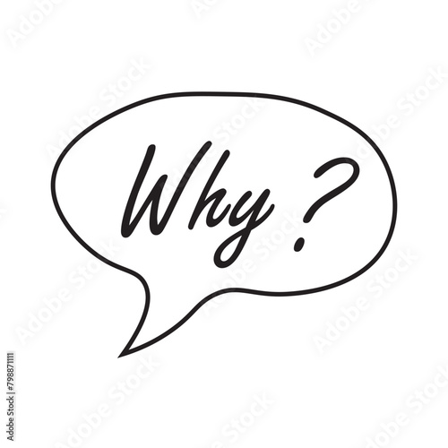 Doodle speech bubble with why question. Brainstorming, information, idea, consulting label.Problem solving, investigation