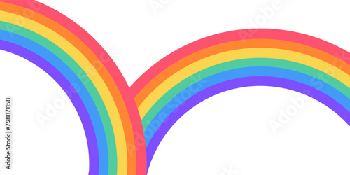 Flat wide rainbow arc shape. Half circle, bright spectrum colors. Colorful striped pattern