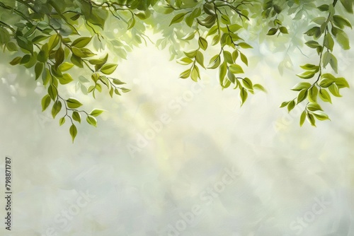 Sunlit fresh green leaves with a soft bokeh effect  ideal for nature-inspired designs  eco-friendly themes  or refreshing background visuals with copy space.  