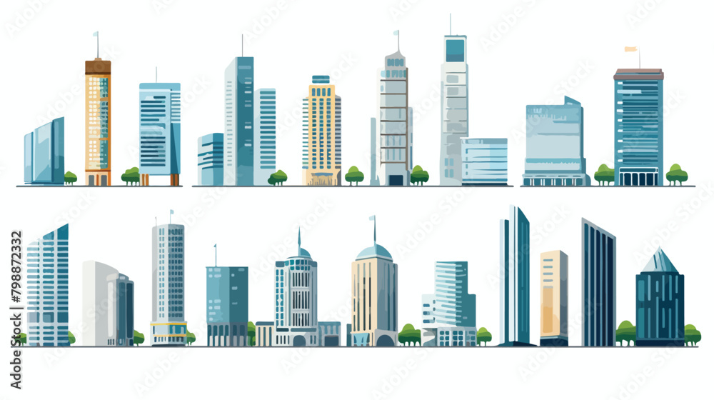 City design elements. Skyscrapers set. Flat archite