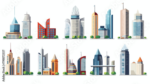 City design elements. Skyscrapers set. Flat archite