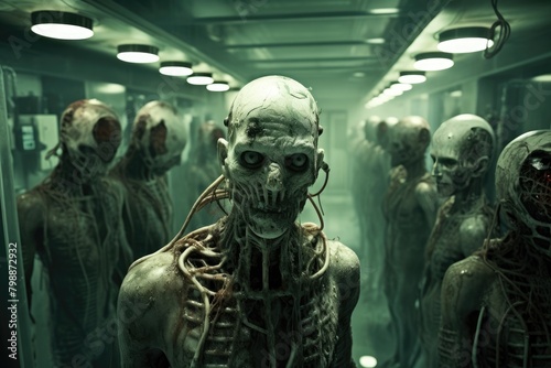 Zombie Cyborgs: Cyborg zombies emerging from a spooky laboratory. photo
