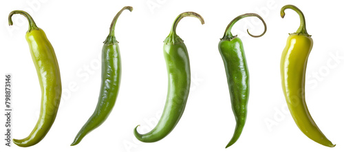 Green chili peppers collection, isolated, PNG set photo