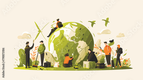 Group of people or ecologists taking care of Earth photo