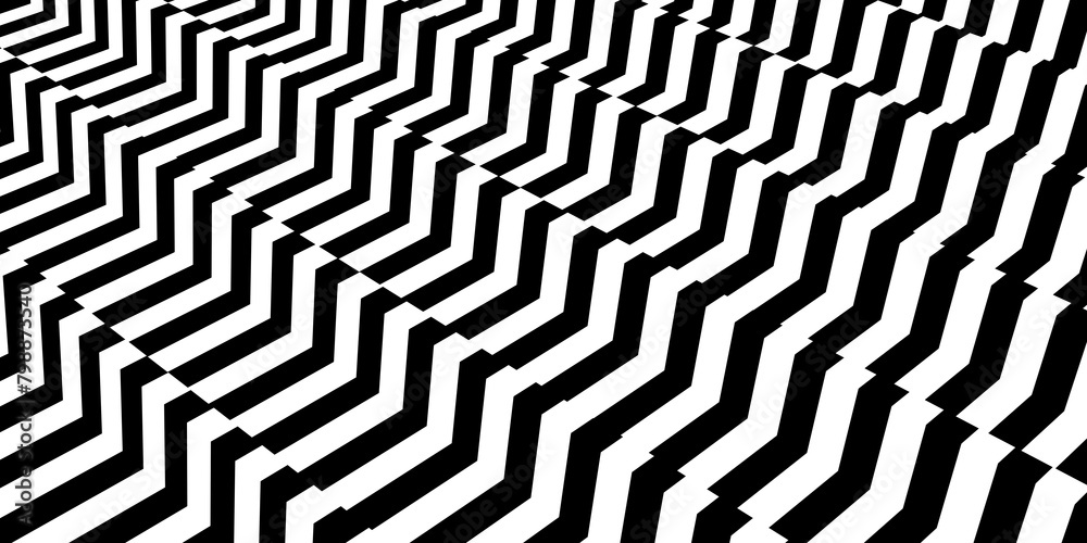 Abstract black and white monochrome regular wall steps striped line art pattern background template plane, optical illusion modern template