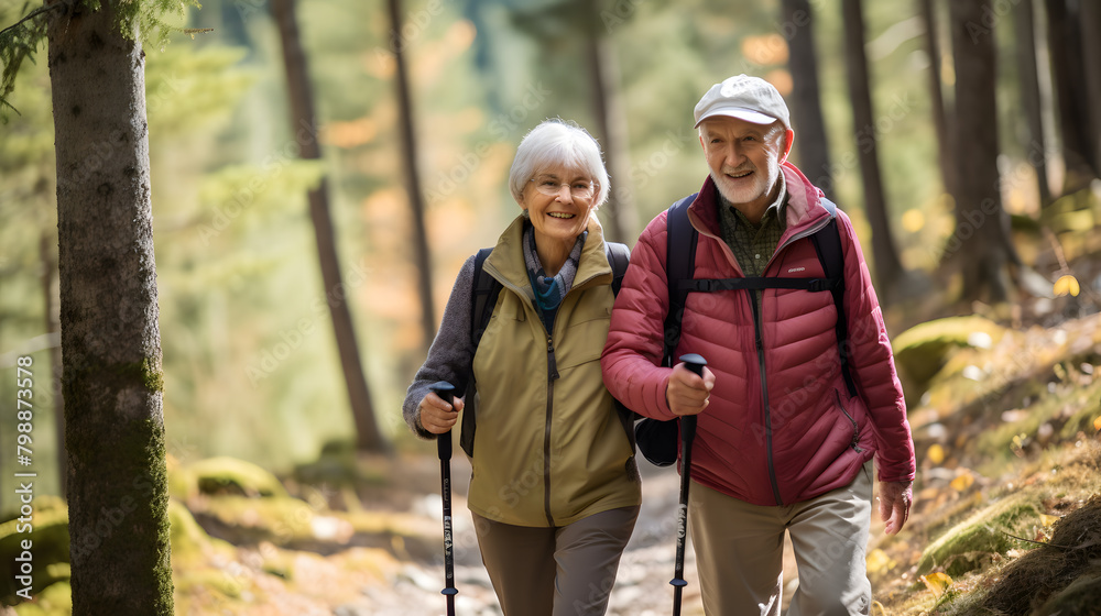 Mature caucasian couple on vacation, having a hike in the spring mountains, spending time together after retirement together travelling - tourism, pension concept Mature caucasian couple on vacation, having a hike in the spring mountains, spending time together after retirement together travelling - tourism, pension concept