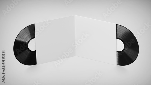 White Vinyl Record Mockup, Blank record album with CD/DVD/Bluray Disk 3d rendering isolated on light background 