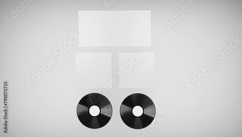 Quadro su tela White Vinyl Record Mockup, Blank record album with CD/DVD/Bluray Disk 3d renderi
