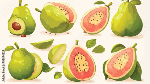 Fototapeta Naklejka Na Ścianę i Meble -  Guava half cut tropical fruit. Exotic fresh food cr
