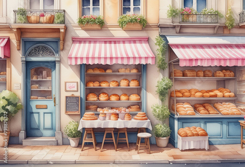 watercolor of bakery shop photo