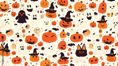 Halloween faces pattern. Seamless holiday backgroun