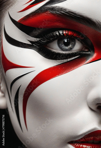 Chinese opera makeup, white, black, red