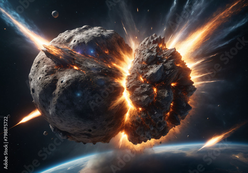 Collision of asteroids in space
