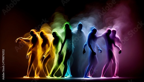 Dancing ghosts in rainbow colors