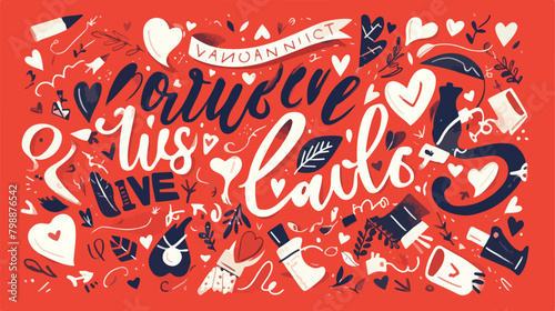 Hand drawn lettering set with romantic phrases abou photo