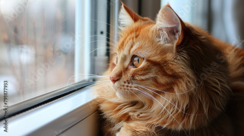 Wallpaper Mural A cat with tabby markings sits on a window sill, peering out through the glass pane at the view outside Torontodigital.ca