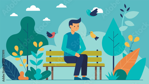 The sound of chirping birds and rustling leaves envelops the man as he sits on a bench watching his garden grow..