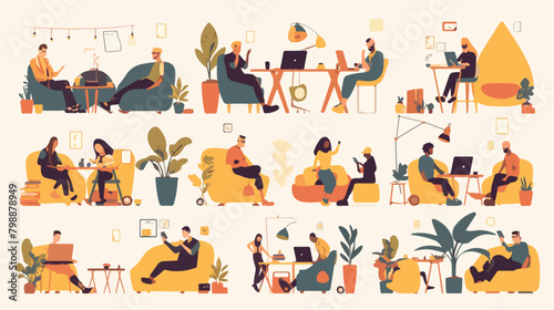 Contemporary workspace flat vector illustrations se