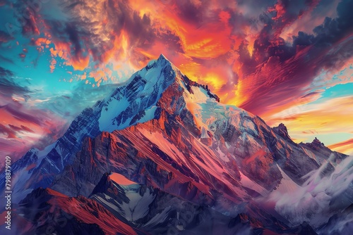 A mountain range at sunset. The sky is ablaze with color, and the mountains are silhouetted against it. The scene is both beautiful and awe-inspiring.