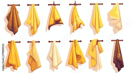 Hanging towels collection vector illustration. Kitc