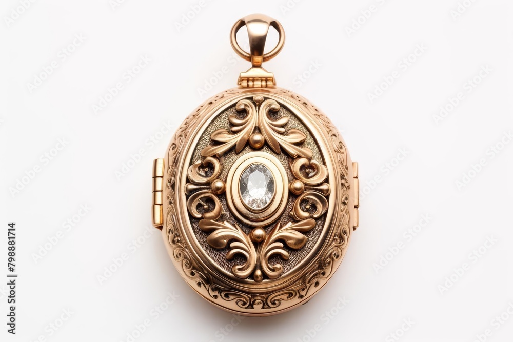 A golden locket with a diamond in the center. A golden locket with a diamond in the center.