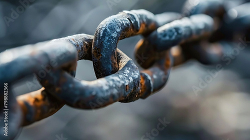 blockchain security chain with a metal and black handle on a blurry background