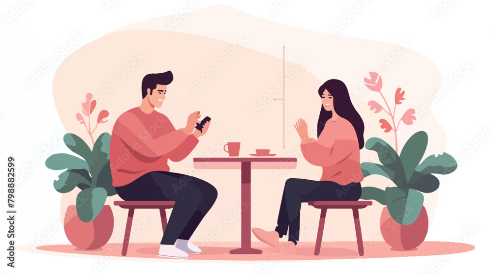 Couple sitting at table woman talking to her partne