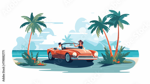 Couple travel by convertible car on summer holidays