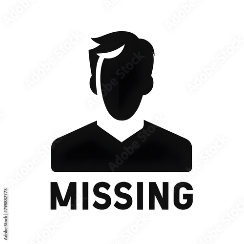Black and white missing person alert simple icon photo