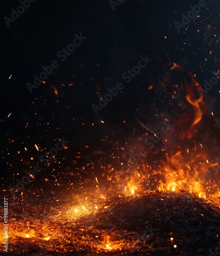 explosion of coal in space, computer generated abstract background, Fire embers particles over black background