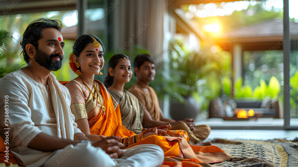 Portrait of Happy Indian Family Enjoying Movie Playing on TV at Home Together. Parents and Young Adult Children Share a Love for Cinema, and watching their Favourite Streaming Service TV Shows. Portrait of Happy Indian Family Enjoying Movie Playing on TV at Home Together. Parents and Young Adult Children Share a Love for Cinema, and watching their Favourite Streaming Service TV Shows.