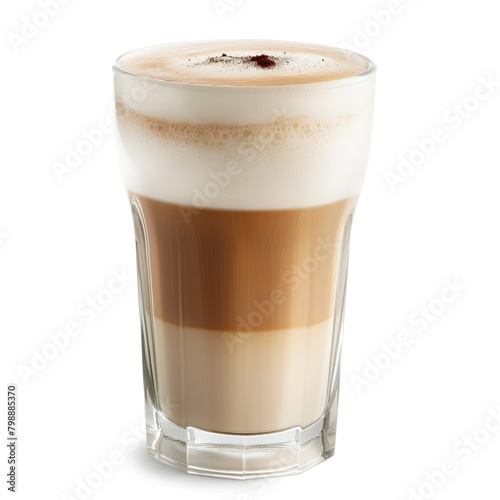 Coffee latte in a transparent glass on a light background