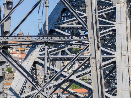 Porto, Portugal detail view of Luis I Bridge over Douro River