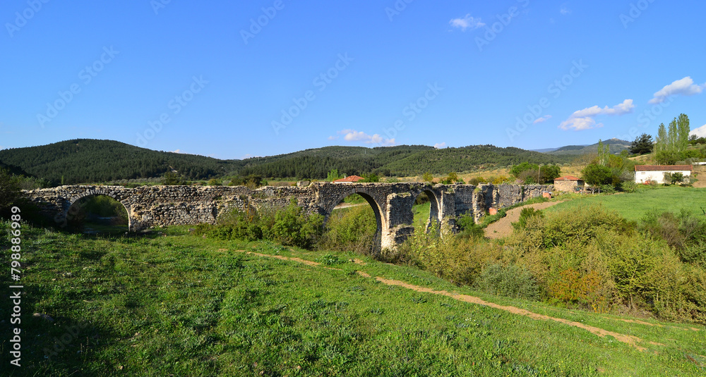Karaosmanoglu Aqueduct, located in Kinik, Turkey, was built by the Romans.