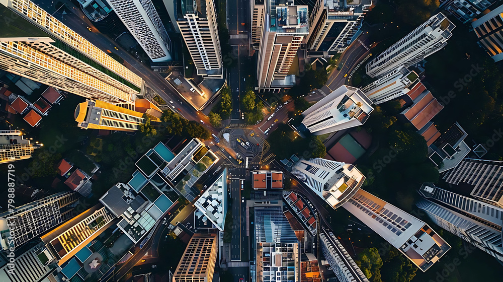 drone technology captures a stunning aerial view of a cityscape featuring a prominent building in t