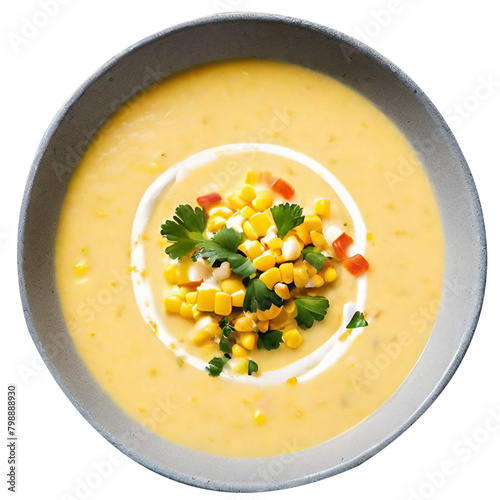 Delicious creamy corn soup served