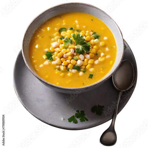 Delicious creamy corn soup served